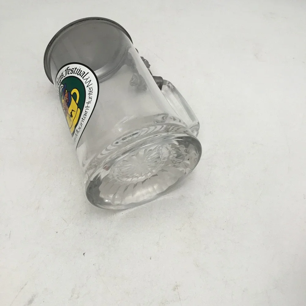 German Alps Festival Hunter Mountain NY Glass Beer Stein with Pewter Lid